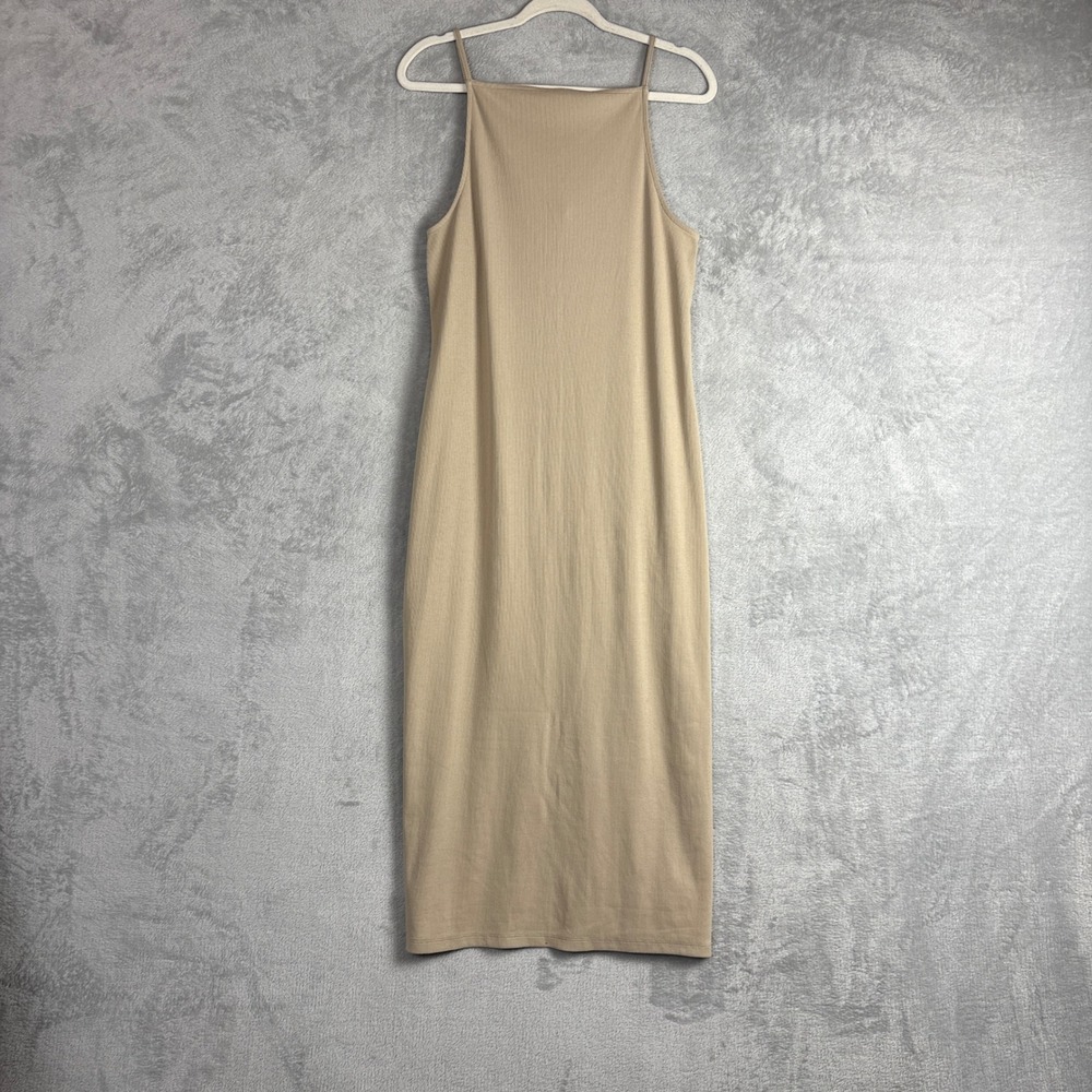 Old Navy Womens Tan Ribbed Knit Square Neck Midi Dress Large 863542-00‎ Bodycon